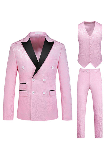 Imprimé rose Peak Lapel 3-Piece Hommes Costumes de bal